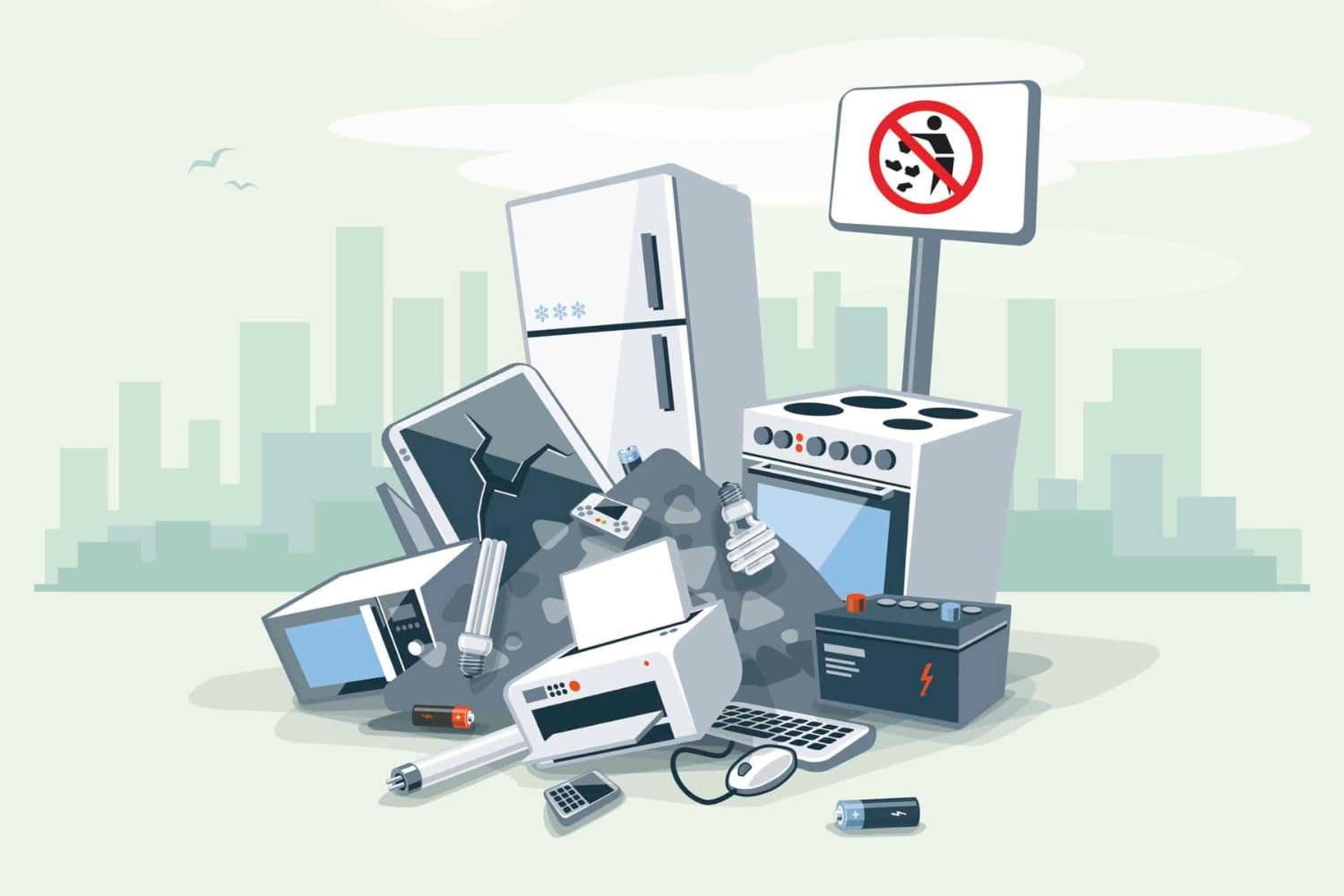 Littering Garbage E-waste Stack on the Street Road